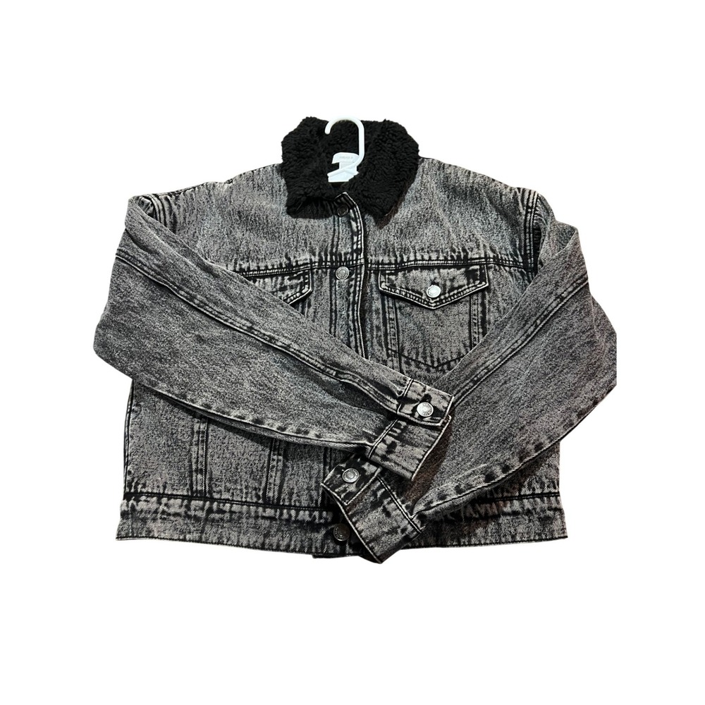 Forever 21 Womens Black Acid Wash Sherpa Lined Denim Trucker Jacket‎ Small S - Picture 10 of 10